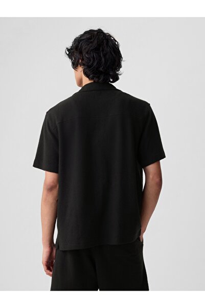 GAP Erkek Siyah Waffle Örgü Gömlek