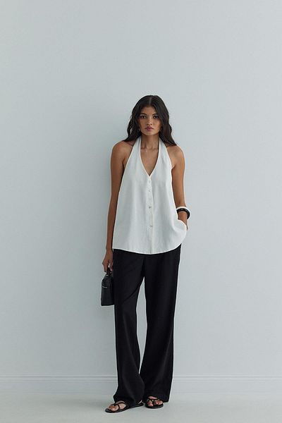 Suud Collection Black Portofino Linen Trousers
