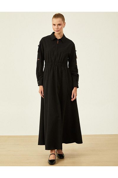 Kayra Black Zippered Parachute Fabric Dress