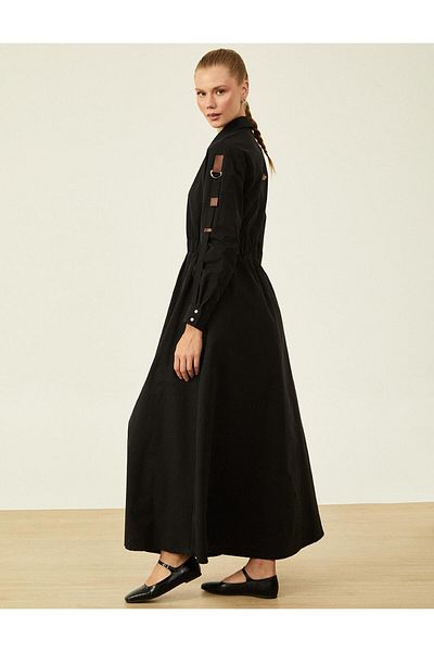 Kayra Black Zippered Parachute Fabric Dress