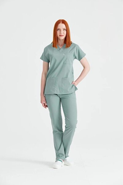 Moodamedikal Çağla Tek Renkli Likralı Kumaş Cerrahi Takım V Yaka Forma