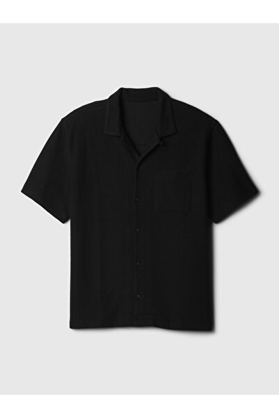 GAP Erkek Siyah Waffle Örgü Gömlek