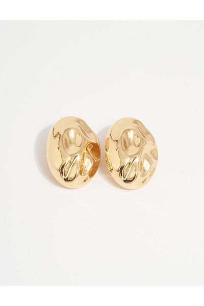 Kayra Gold Color Oval Patterned Earrings