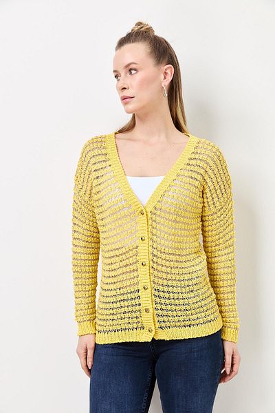 Two Mail V-Neck Cardigan Yellow-Gold