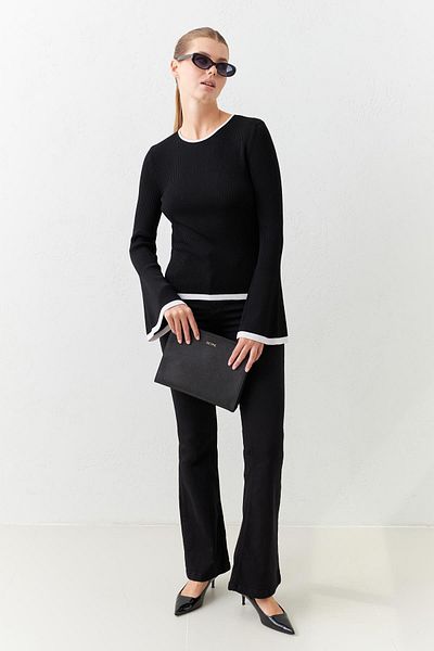Setre Crew Neck Striped Black Knitwear Blouse