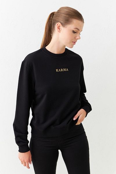 Setre Crew Neck Long Sleeve Black Sweatshirt - Print Detailed
