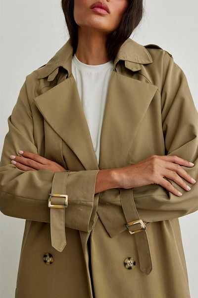 Suud Collection Long Khaki Cotton Trench Coat