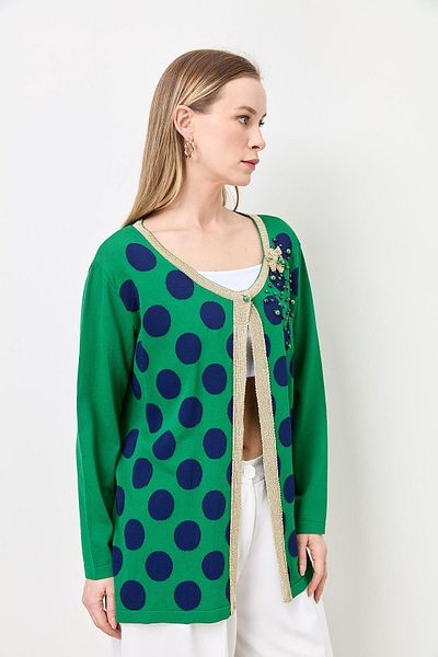 Two Mail B.B Polka Dot Cardigan Dark Green-Navy Blue
