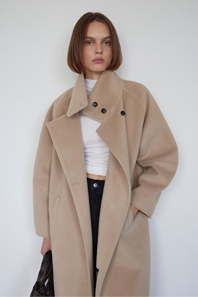 Suud Collection Béžový kabát Ade Stand Collar Stamp