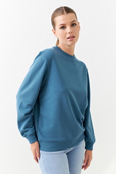 Setre Суитшърт с дълъг ръкав и кръгло деколте в петролен цвят