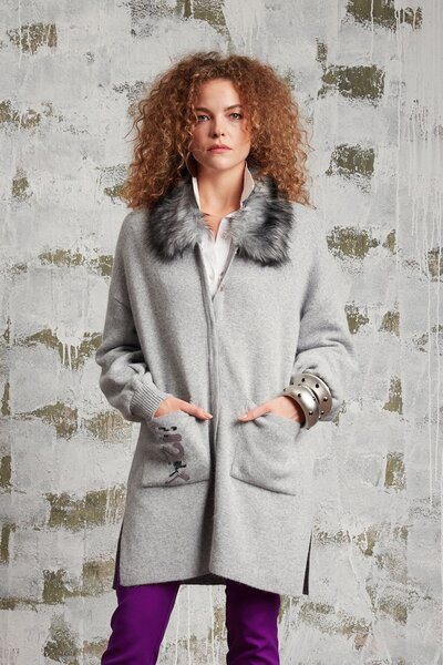 Two Mail Payet Detaylı Hırka Gri-melanj