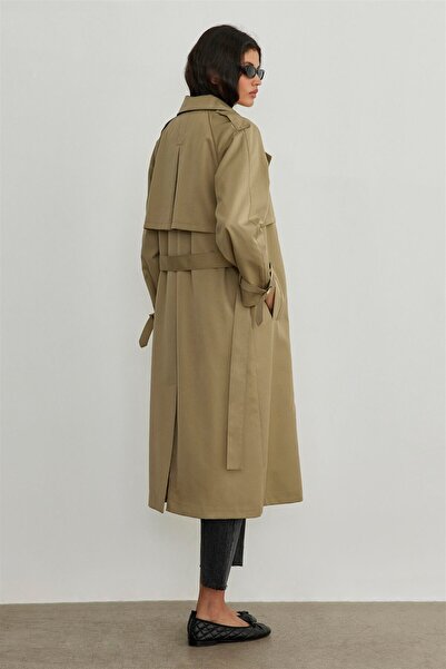 Suud Collection Long Khaki Cotton Trench Coat
