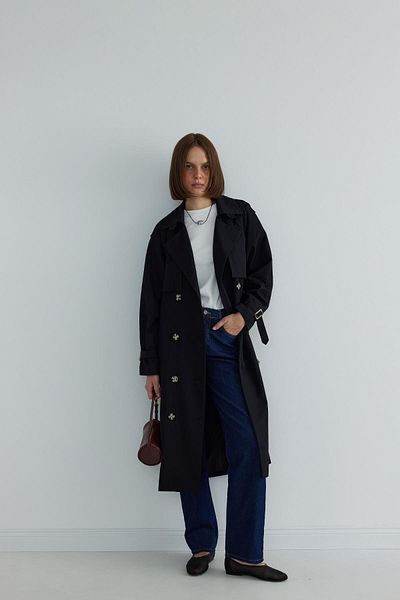 Suud Collection Μαύρη μακριά βαμβακερή καμπαρντίνα