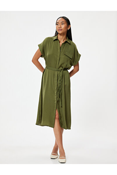 Koton Szatén Midi Aerobin ingruha - rövid ujjú és öves, kiszélesedő szoknya