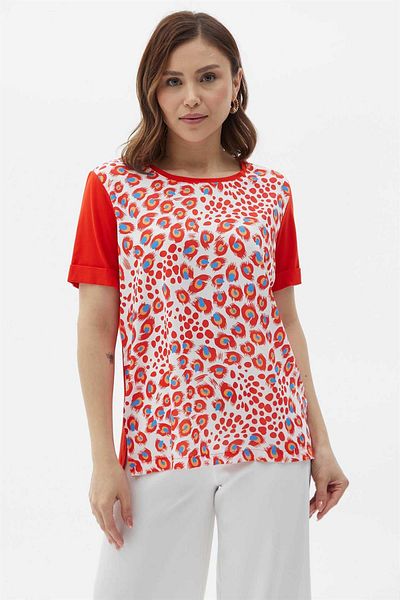 Two Mail Pomegranate Flower Patterned Sleeve Detailed Blouse