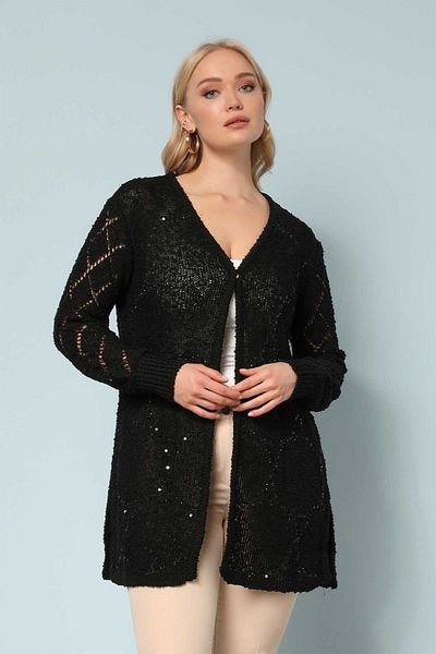 Two Mail Black Cardigan - Sequin Detailed