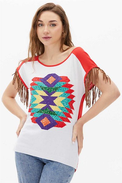 Two Mail Kilim Patterned Blouse RED