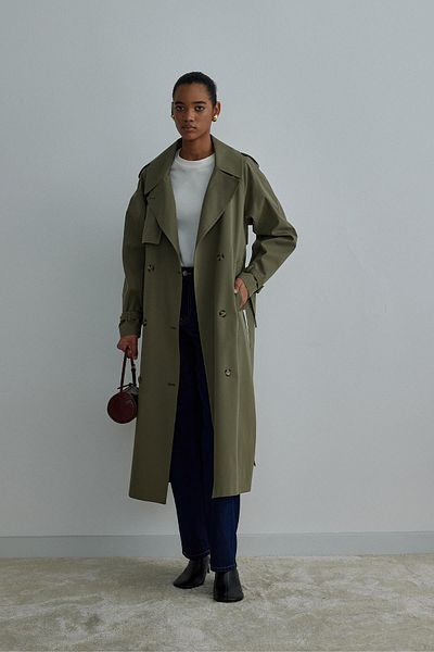 Suud Collection Klasyczny trencz w kolorze khaki z paskiem
