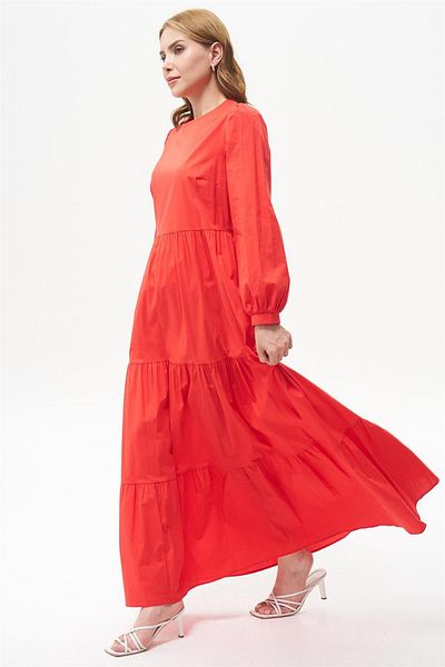 Famelin Coral Ruffle Gathered Dress