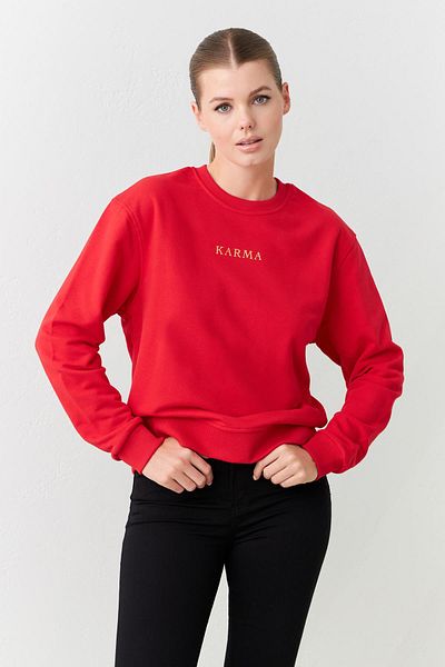 Setre Crew Neck Long Sleeve Red Sweatshirt - Print Detail