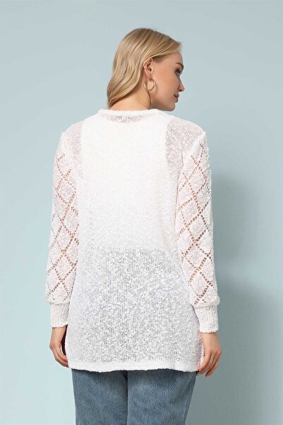 Two Mail Payet Detaylı Hırka Beyaz