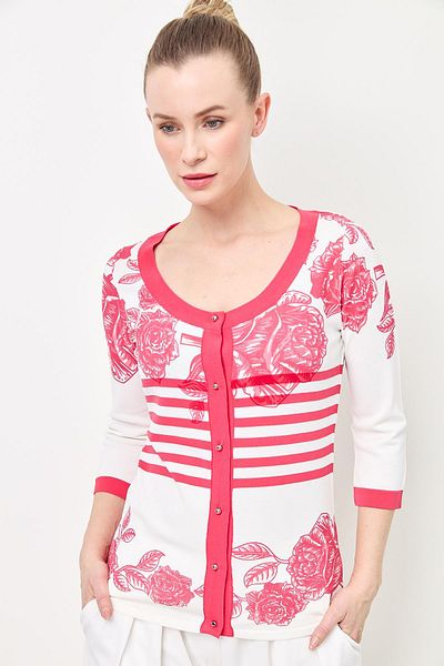 Two Mail Printed Cardigan White-Pink