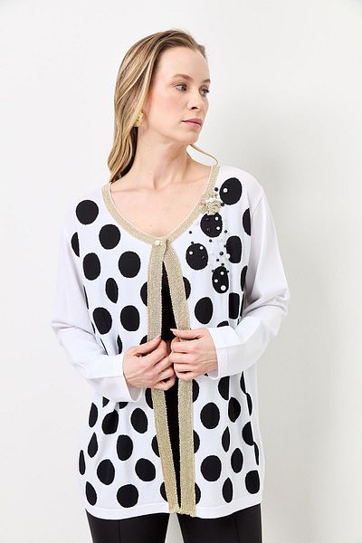 Two Mail B.B Polka Dot Cardigan WHITE-BLACK