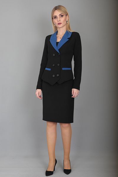 ÖNDER ÖZSOY Indigo Garnished Jacket and Vase Skirt Set with Back Slit
