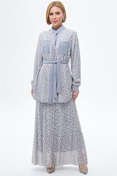 Vivencia Gray Double Pocket Laced Suit Skirt - 161-04