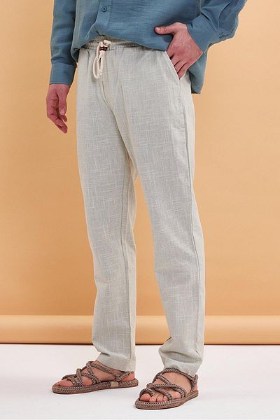 FıttingRoom Elastic Waist Straight Leg Alaçatı Cotton Linen Mint Trousers
