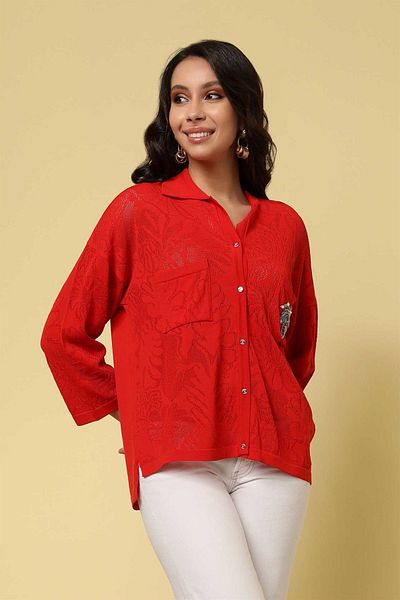 Two Mail Red Polo Neck Cardigan