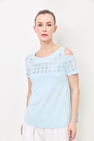 Two Mail Sleeve Detailed Jewelled Knitwear Light Blue
