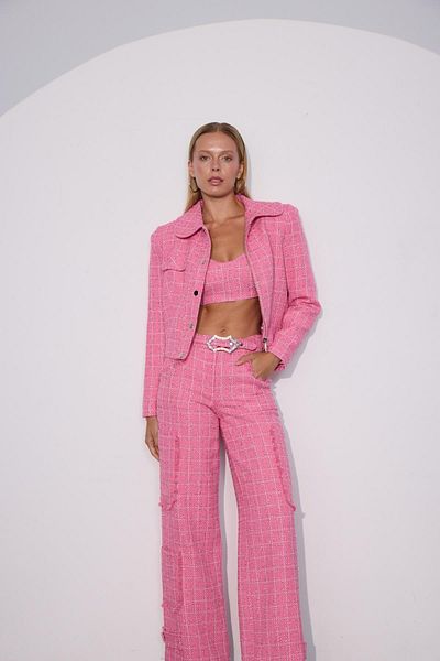 NOK İSTANBUL Pink Tweed Royale Blazer Jacket - Glitter Detailed