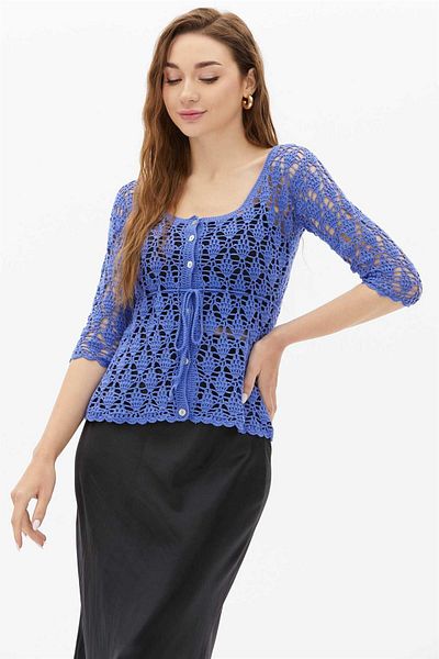 Two Mail Cardigan croșetat ALBASTRU