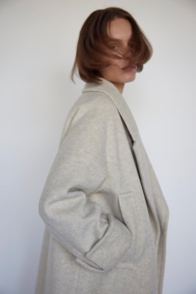 Suud Collection Krémový maxi kabát Kane Cuffed