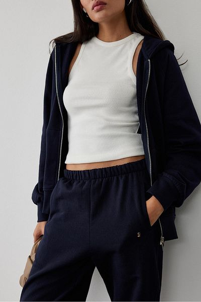 Suud Collection Navy Blue Flore Double Zipper Cardigan