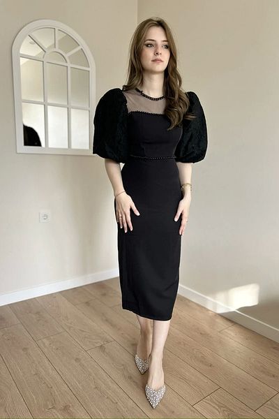 HELİS BUTİK Rochie Diana din tul cu perle negre