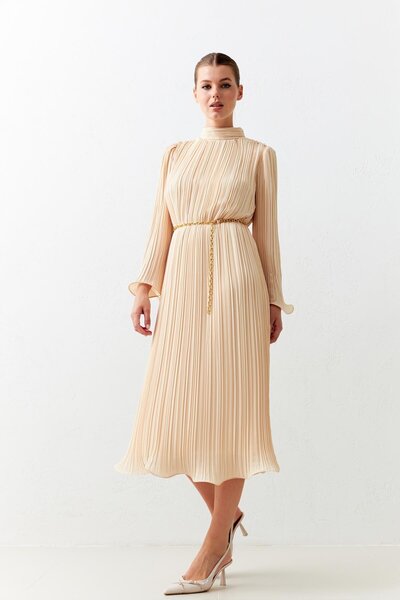 Setre Μπεζ ζιβάγκο Φόρεμα Midi μήκους με λεπτομέρεια στη μέση