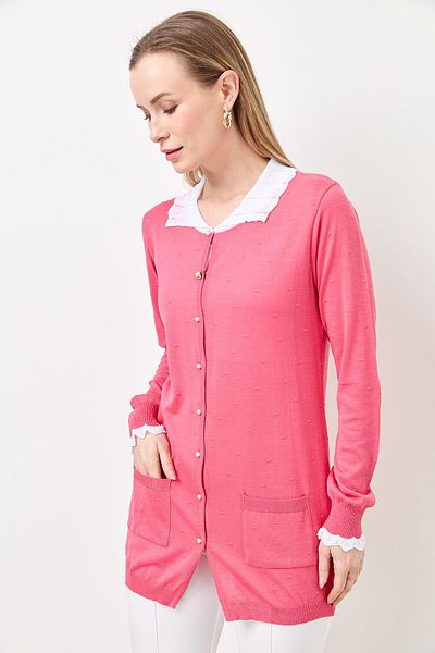 Two Mail Lace Collar Cardigan PINK