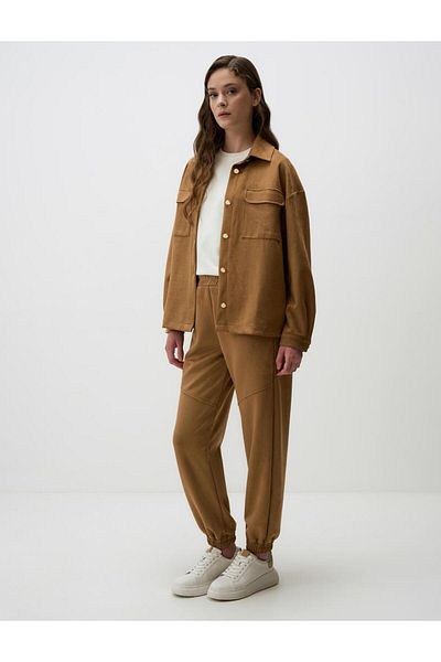 Jimmy Key Camel Hair High Waist Elastic Leg Comfortable Cut Pants