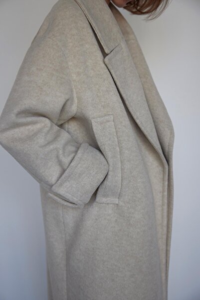 Suud Collection Krémový maxi kabát Kane Cuffed