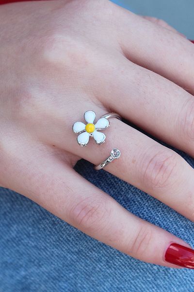 Skygo Silver Color Daisy Model Zircon Stone Detail Women's Ring