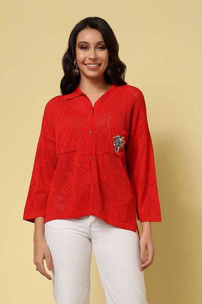 Two Mail Red Polo Neck Cardigan