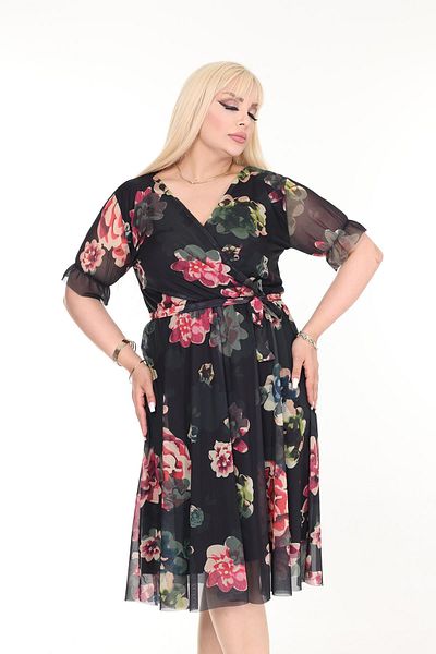 modayız Plus Size Patterned Double Breasted Collar Summer Dress - Short Sleeve 33b-2568