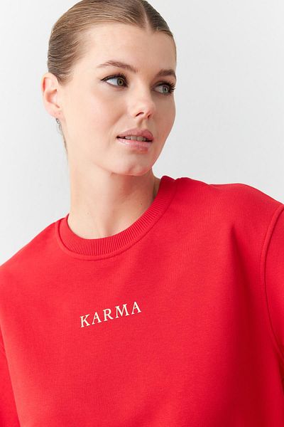 Setre Crew Neck Long Sleeve Red Sweatshirt - Print Detail