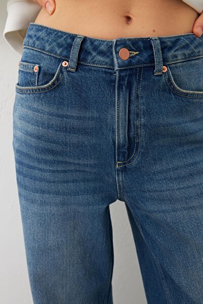 Setre High Waist Blue Jeans with Grinding Detail