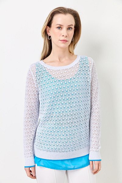 Two Mail Zipper Accessory Blouse Turquoise-Optic White