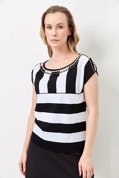 Two Mail Striped Blouse BLACK