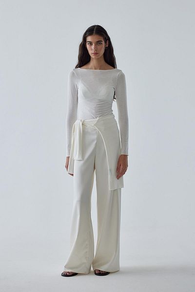 Suud Collection Ecru-Hose aus Pol-Satin