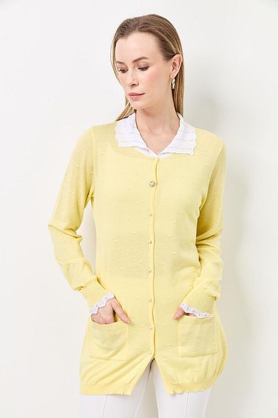Two Mail Lace Collar Cardigan YELLOW